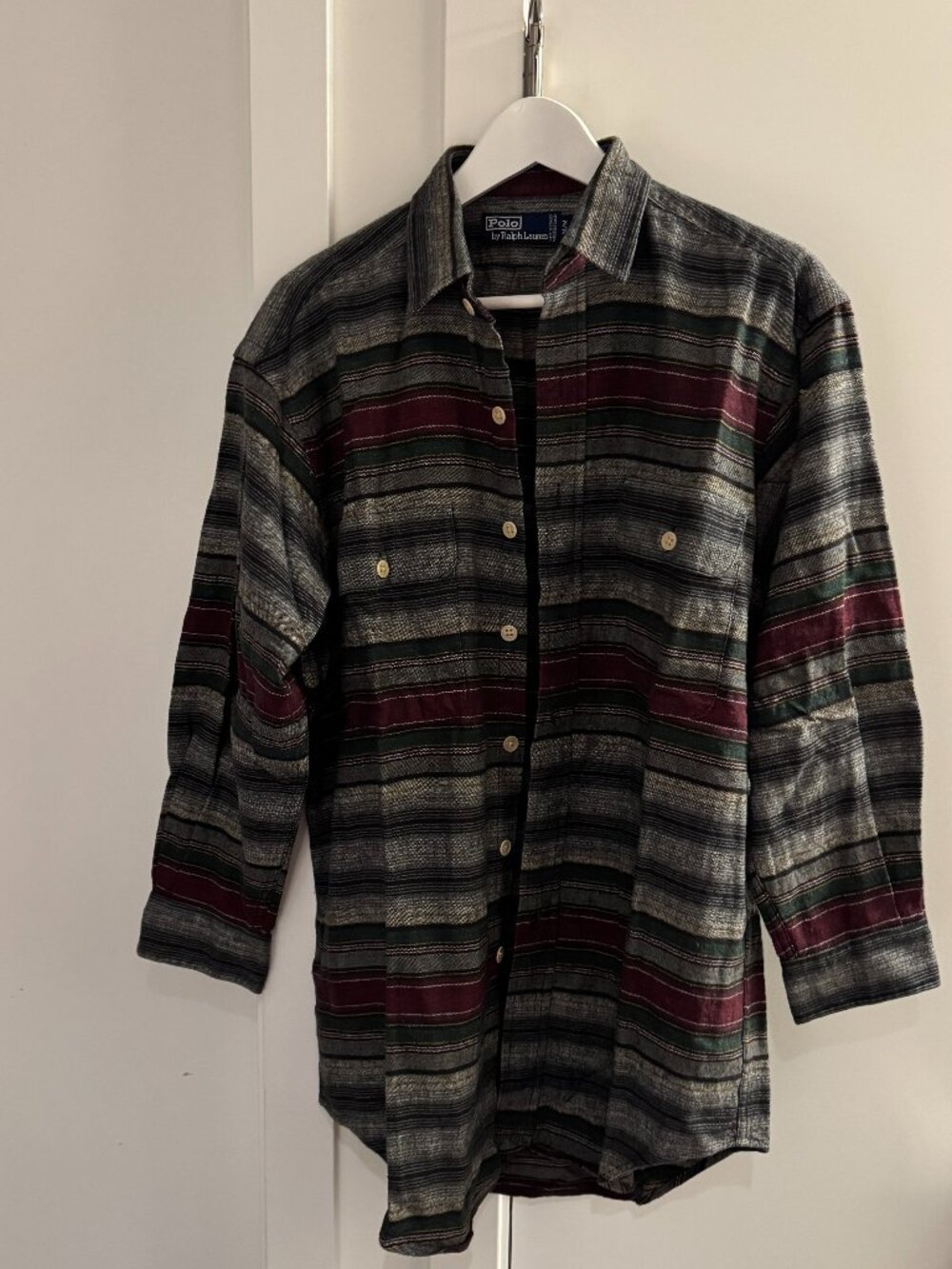 VINTAGE 90S POLO RALPH LAUREN SHIRT SIZE MEDIUM 100% COTTON MADE IN CANADA